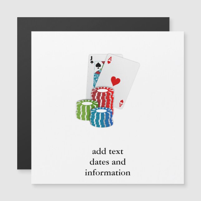 Blackjack with Poker Chips Magneteinladung (Vorne/Hinten)