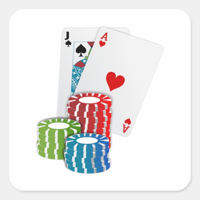 Blackjack with Poker Chips Quadratischer Aufkleber (Vorderseite)
