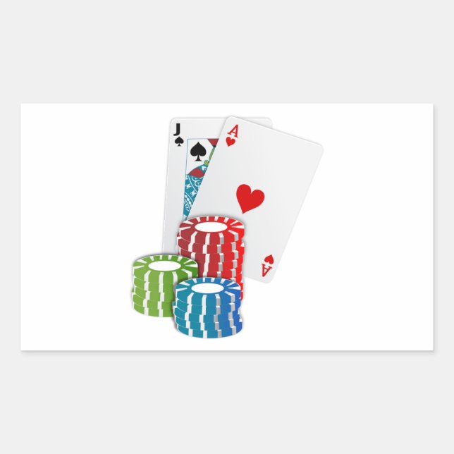 Blackjack with Poker Chips Rechteckiger Aufkleber (Vorderseite)