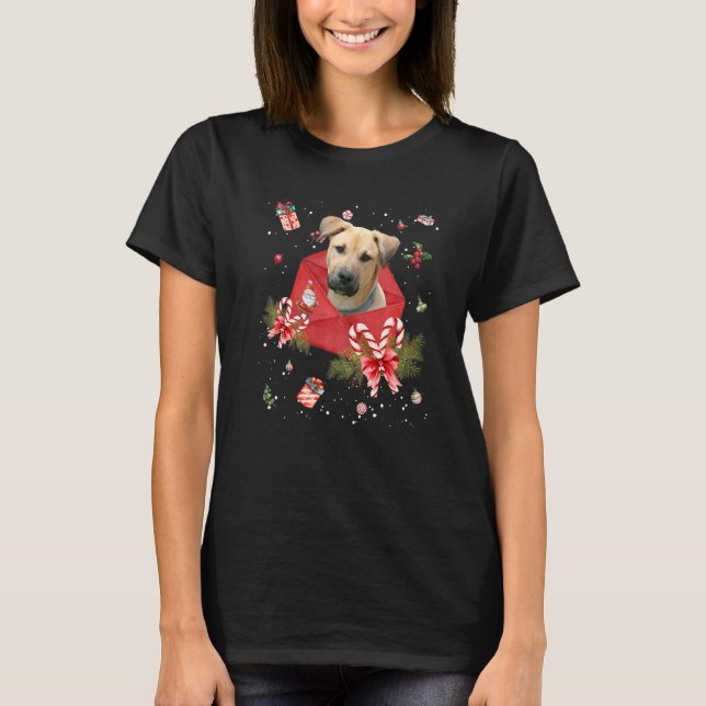 Blackmouth Cur Dog In Christmas Card Ornament Paja T-Shirt (Vorderseite)