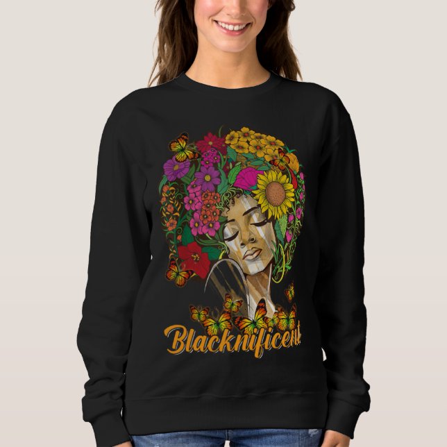 Blacknificent Floral Afro Hair Butterfly African A Sweatshirt (Vorderseite)