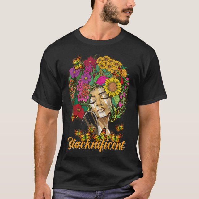 Blacknificent Floral Afro Hair Butterfly African A T-Shirt (Vorderseite)