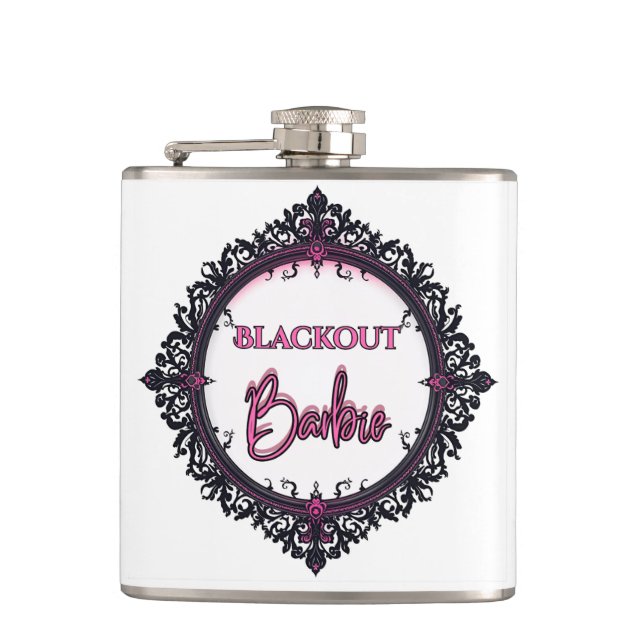 Blackout Barbie-Flasche | Geschenk für eine dunkle Flachmann (Vorderseite)