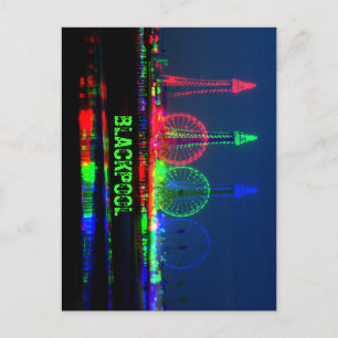 Blackpool Beach bei Nacht, Rot, Grün und Blau Postkarte