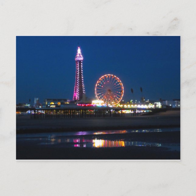 Blackpool Beach Lights in der Nacht Postkarte (Vorderseite)