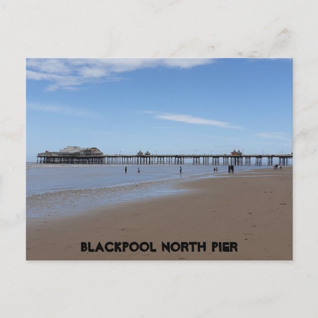 Blackpool Beach & North Pier Postkarte (Vorderseite)