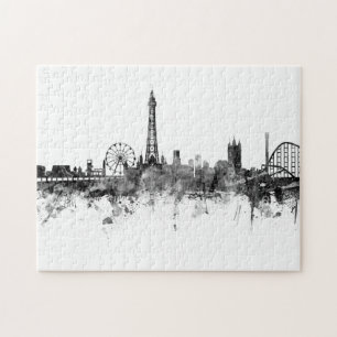Blackpool England Skyline Schwarz-weiß Puzzle