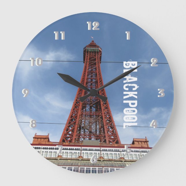 Blackpool Tower and Day Sky Große Wanduhr (Vorderseite)