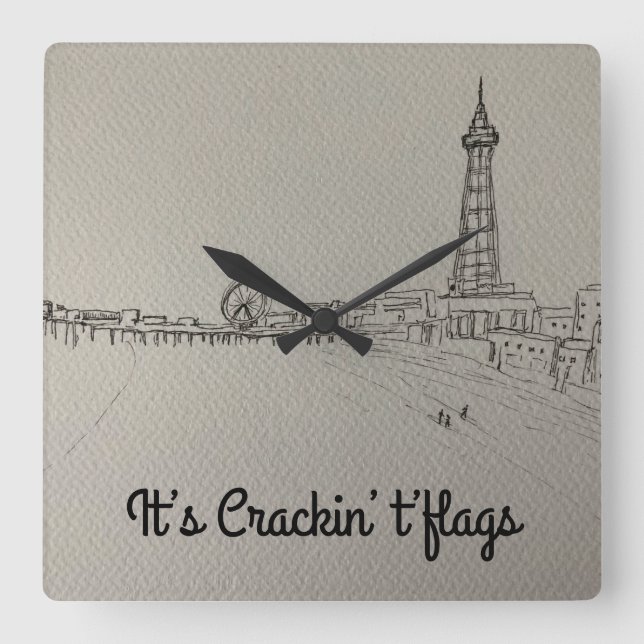 Blackpool Tower Originalkunstwerke Quadratische Wanduhr (Vorderseite)