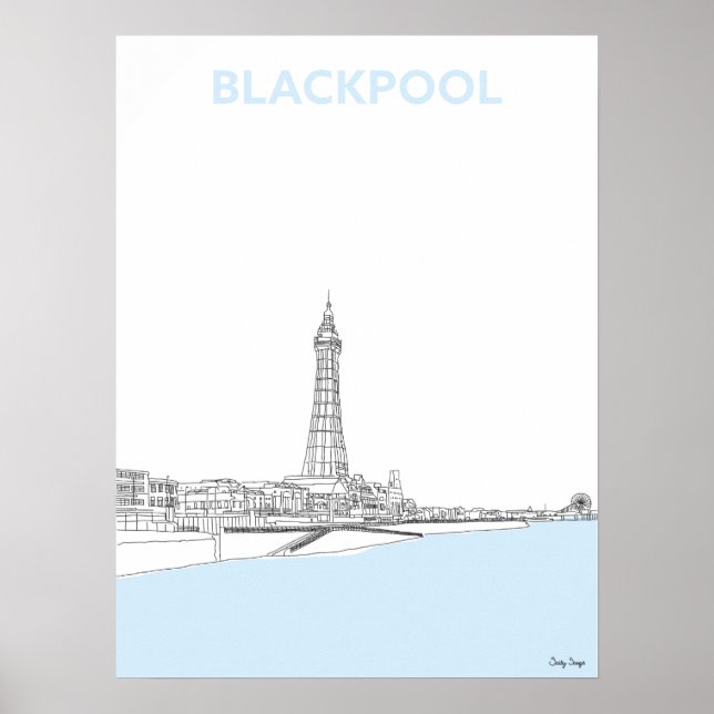 Blackpool Tower, Originelle Linie Art Print Poster (Vorne)