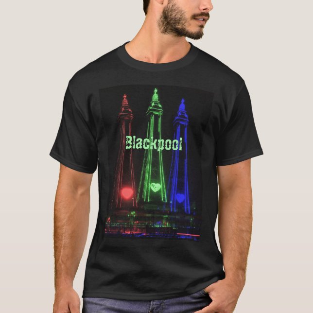 Blackpool Tower Schöne Nachtlichter, rot, grün T-Shirt (Vorderseite)