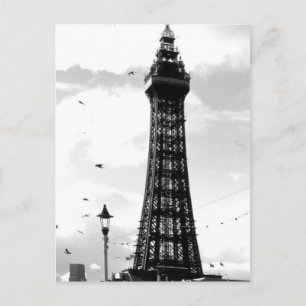 Blackpool Tower und Lampenposten B/W Postkarte