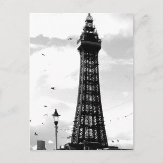 Blackpool Tower und Lampenposten B/W Postkarte