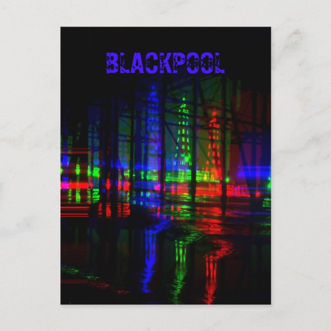 Blackpool Tower Water Reflection, rot, grün, blau Postkarte (Vorderseite)