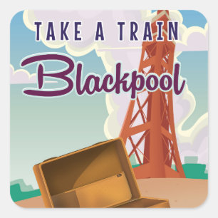 Blackpool Vintage Reiseplakat Quadratischer Aufkleber