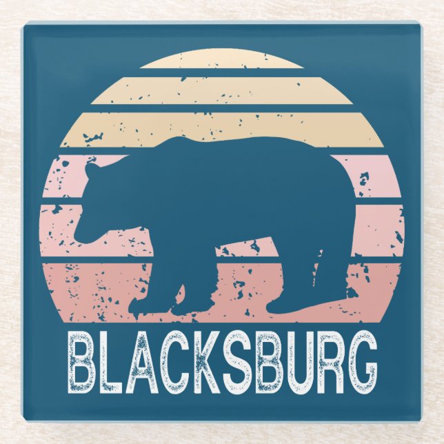 Blacksburg Virginia Retro Bear Glasuntersetzer (Vorderseite)