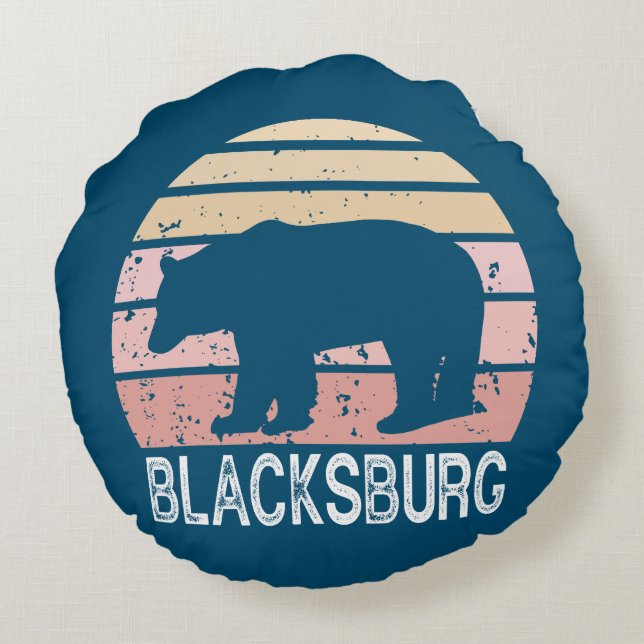 Blacksburg Virginia Retro Bear Rundes Kissen (Rückseite)