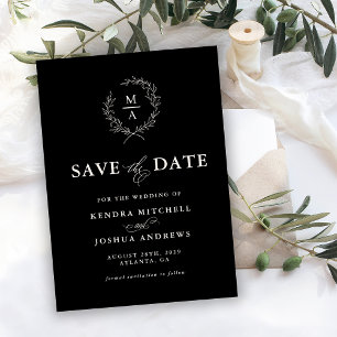 BlackSimple Elegant Monogram Save the Date