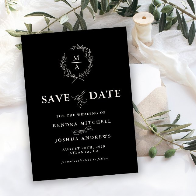 BlackSimple-Elegant-Monogramm Save the Date (Von Creator hochgeladen)