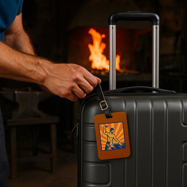 Blacksmith Hammering Retro Strongman Labour Gepäckanhänger (Von Creator hochgeladen)