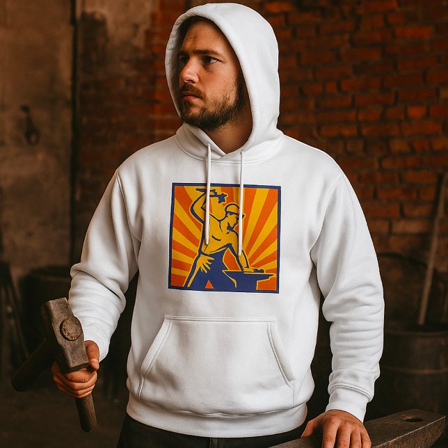 Blacksmith Hammering Retro Strongman Labour Hoodie (Von Creator hochgeladen)