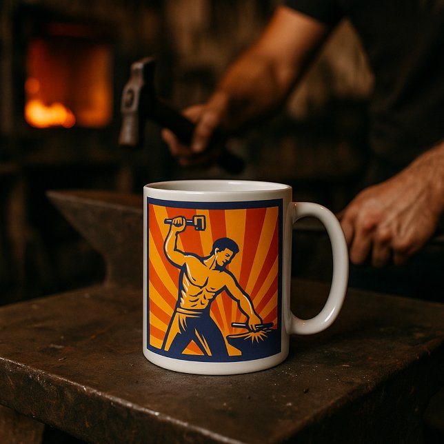 Blacksmith Hammering Retro Strongman Labour Kaffeetasse (Von Creator hochgeladen)