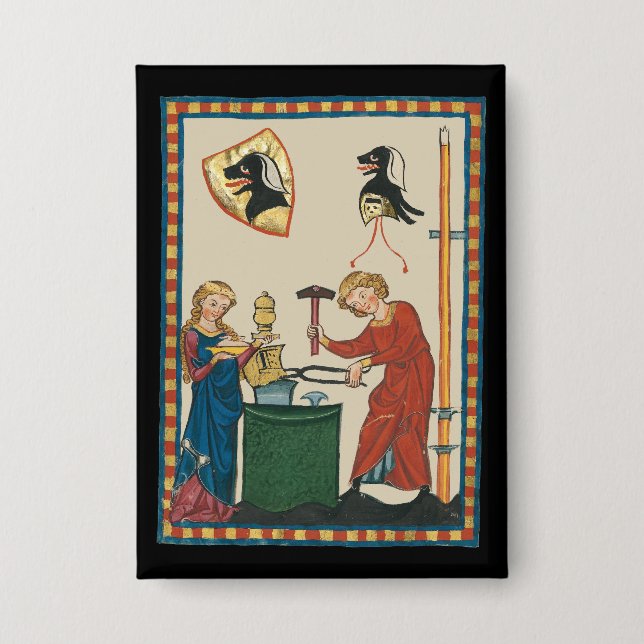 Blacksmith Schmiede Helmet Mittelalterliche Kunst Button (Vorderseite)