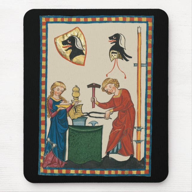 Blacksmith Schmiede Helmet Mittelalterliche Kunst Mousepad (Vorne)