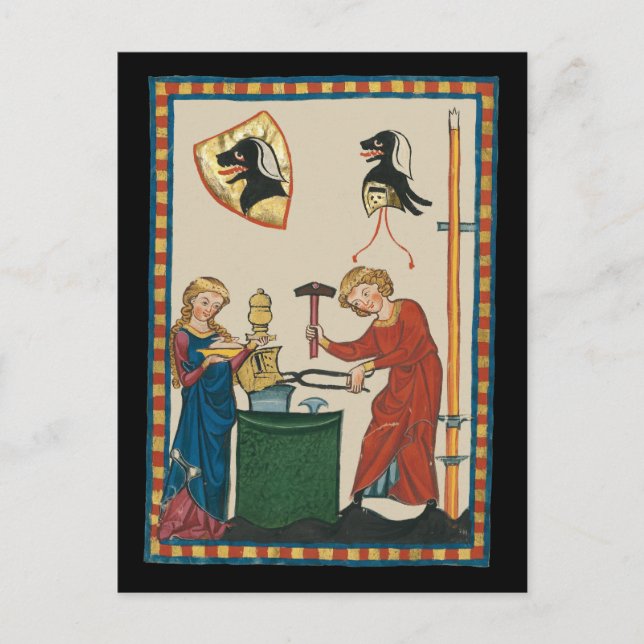 Blacksmith Schmiede Helmet Mittelalterliche Kunst Postkarte (Vorderseite)