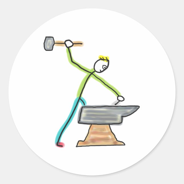 Blacksmithing Stickman Runder Aufkleber (Vorderseite)