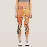 Blackthorn Blossom Frühlingsfloral Capri Leggi<br><div class="desc">Hübsches Schwarthornblütenbild auf korallenorangefarbenem Hintergrund.
Inspiriert von einer Hecke in der Nähe,  wo ich mein Auto parke.</div>