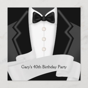 BlackTuxedo Mans Schwarz-weißes 40. Geburtstags-Pa Einladung