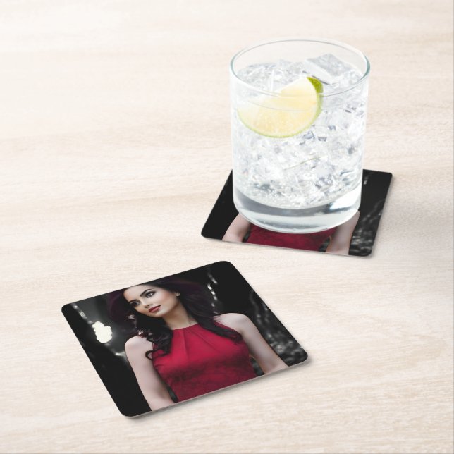 BlackWhiteRed-Untersetzer Rechteckiger Pappuntersetzer (Vor Ort)