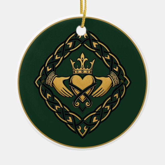 Blackwork Claddagh Keramik Ornament (Vorne)