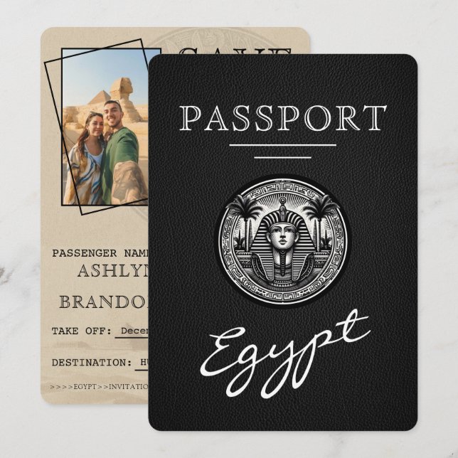 Blacl Egypt Passport Wedding Save the Date (Vorne/Hinten)