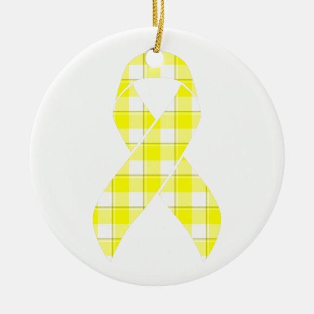 Bladder Cancer Awareness Plaid Yellow Ribbon Keramik Ornament (Vorne)