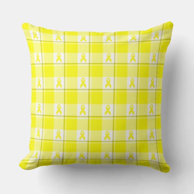 Bladder Cancer Awareness Plaid Yellow Ribbon Kissen (Vorderseite)
