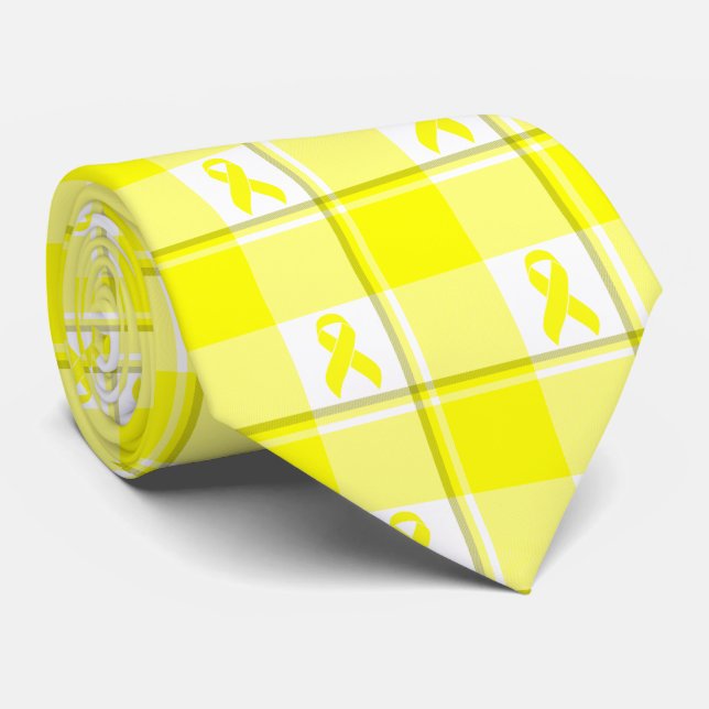 Bladder Cancer Awareness Plaid Yellow Ribbon Krawatte (Gerollt)