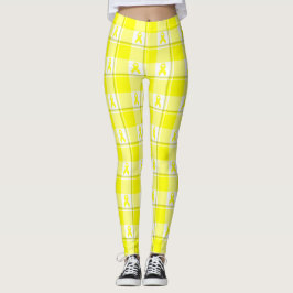 Bladder Cancer Awareness Plaid Yellow Ribbon Leggings