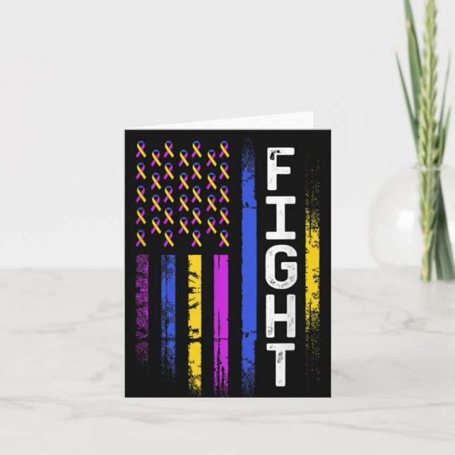 Bladder Cancer Flag Purple Yellow Blue Ribbon Awar Karte (Vorderseite)