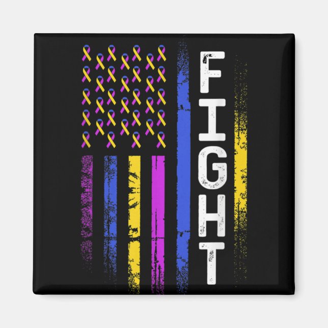 Bladder Cancer Flag Purple Yellow Blue Ribbon Awar Magnet (Vorne)