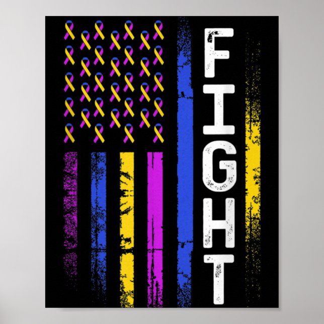 Bladder Cancer Flag Purple Yellow Blue Ribbon Awar Poster (Vorne)