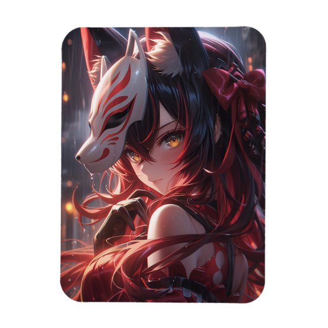 Blade der Kitsune | Japanischer Fox Samurai Magnet (Vertikal)
