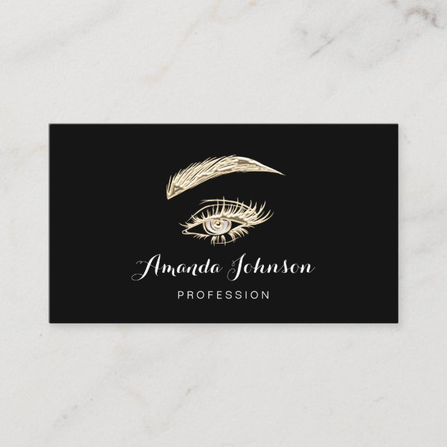 Blading Lashes Brows Makeup Logo Gold Schwarz Visitenkarte (Vorderseite)