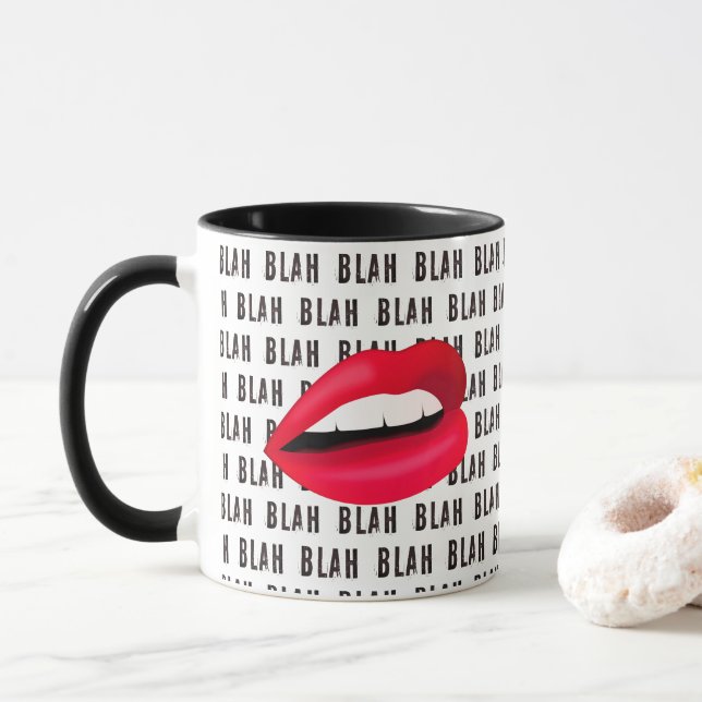 "Blah Blah Blah" Hot Lips Pop Art Tasse (Mit Donut)
