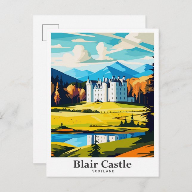 Blair Castle Scotland Vintage Travel Illustration Postkarte (Vorne/Hinten)