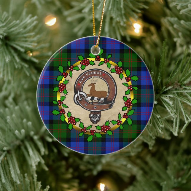 Blair Clan Abzeichen & Tartan Personalisiert Xmas Keramik Ornament (Baum)