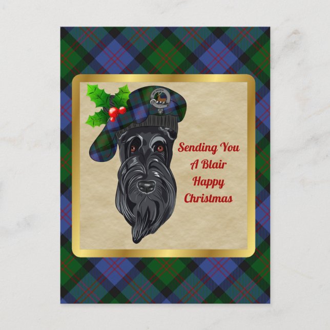 Blair Clan Abzeichen & Tartan Weihnachten Postkarte (Vorderseite)