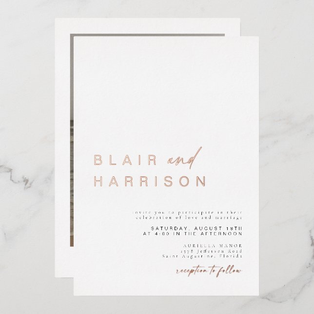 BLAIR Modern Minimal Foil Einfaches Foto Hochzeit Folieneinladung (Vorderseite/Rückseite)