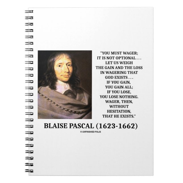 Blaise Pascal Gain Loss Wetten Gott existiert Zita Notizblock (Vorderseite)